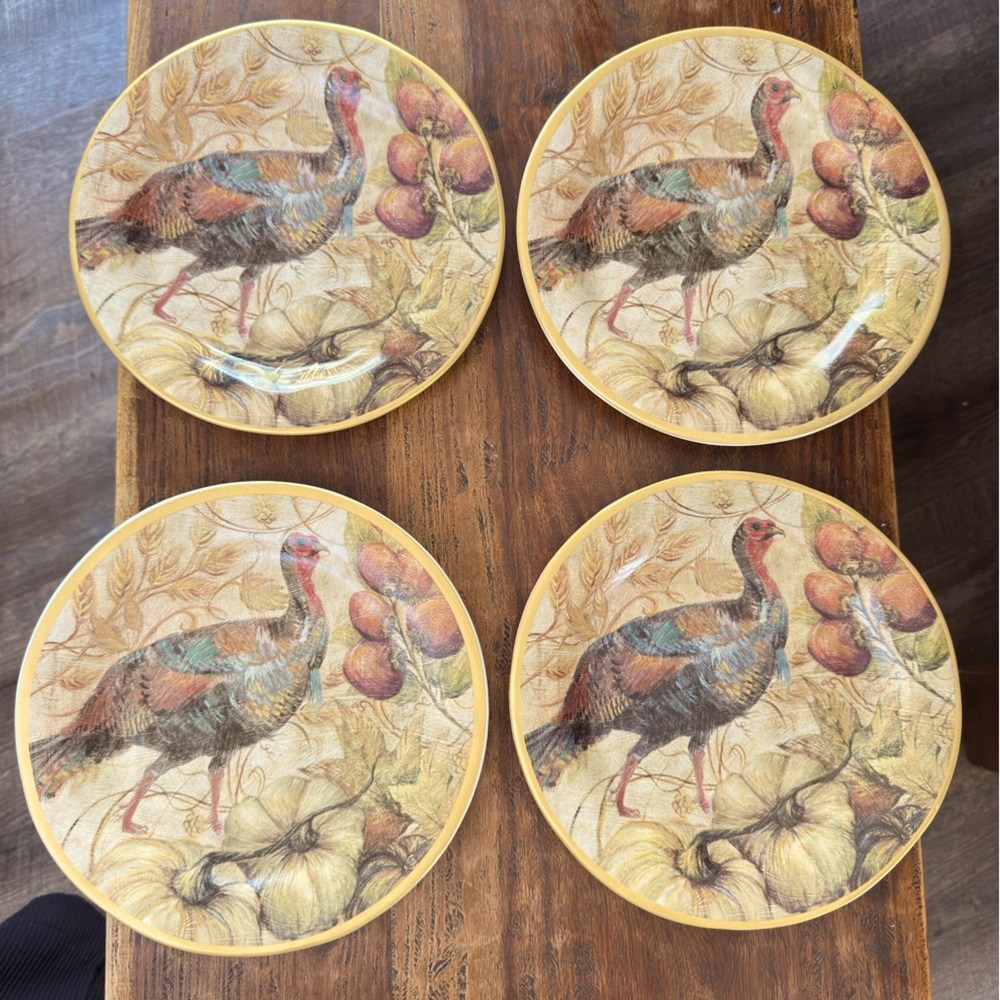 Set of 4 POTTERY BARN Bountiful Turkey salad plates